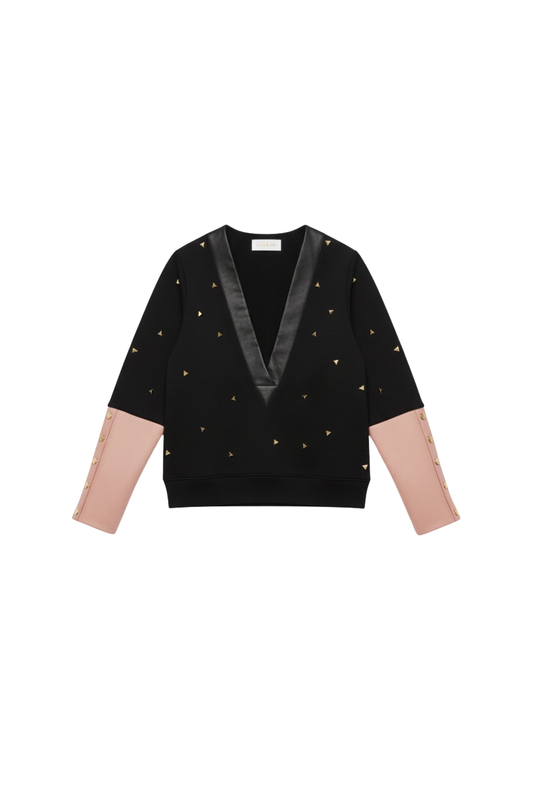 Loulou The Brand Deep V Sweatshirt With Pink Sleeves Knit