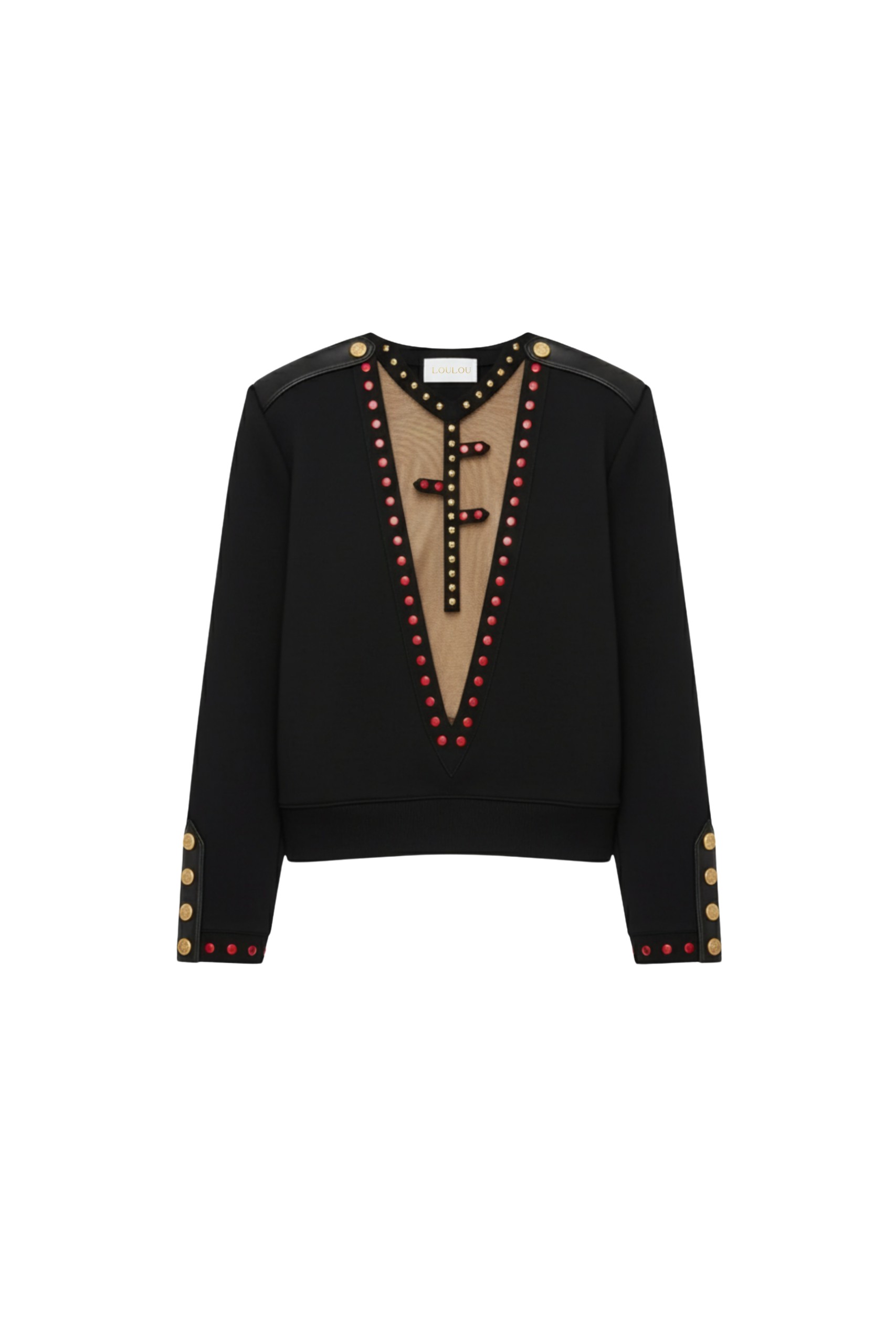 Loulou The Brand Embellished Military Sweatshirt In Black Knit