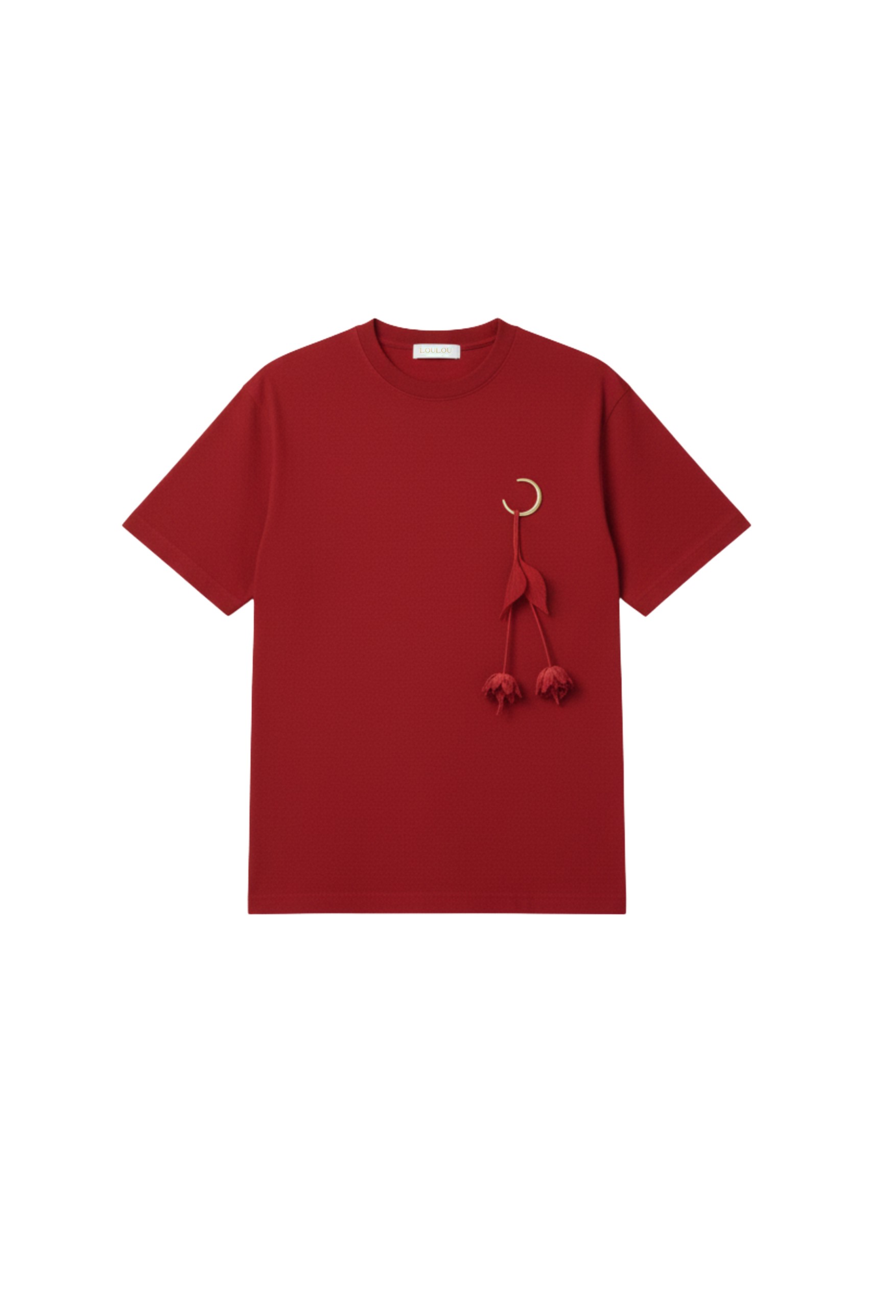 Loulou The Brand Jersey T-Shirt With Floral Pendant In Red Top