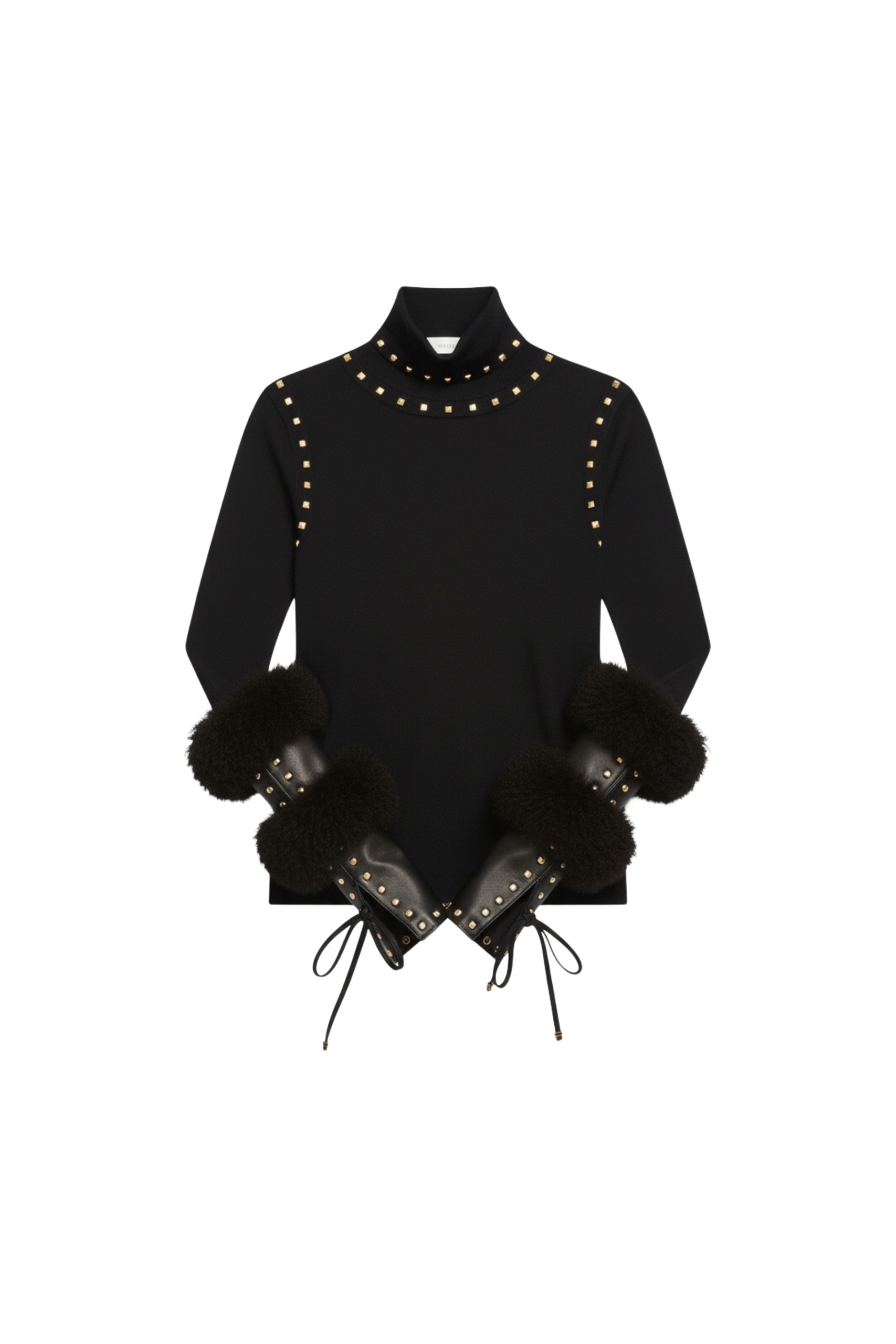 Loulou The Brand Jersey Turtleneck Top With Studded Detailing In Black