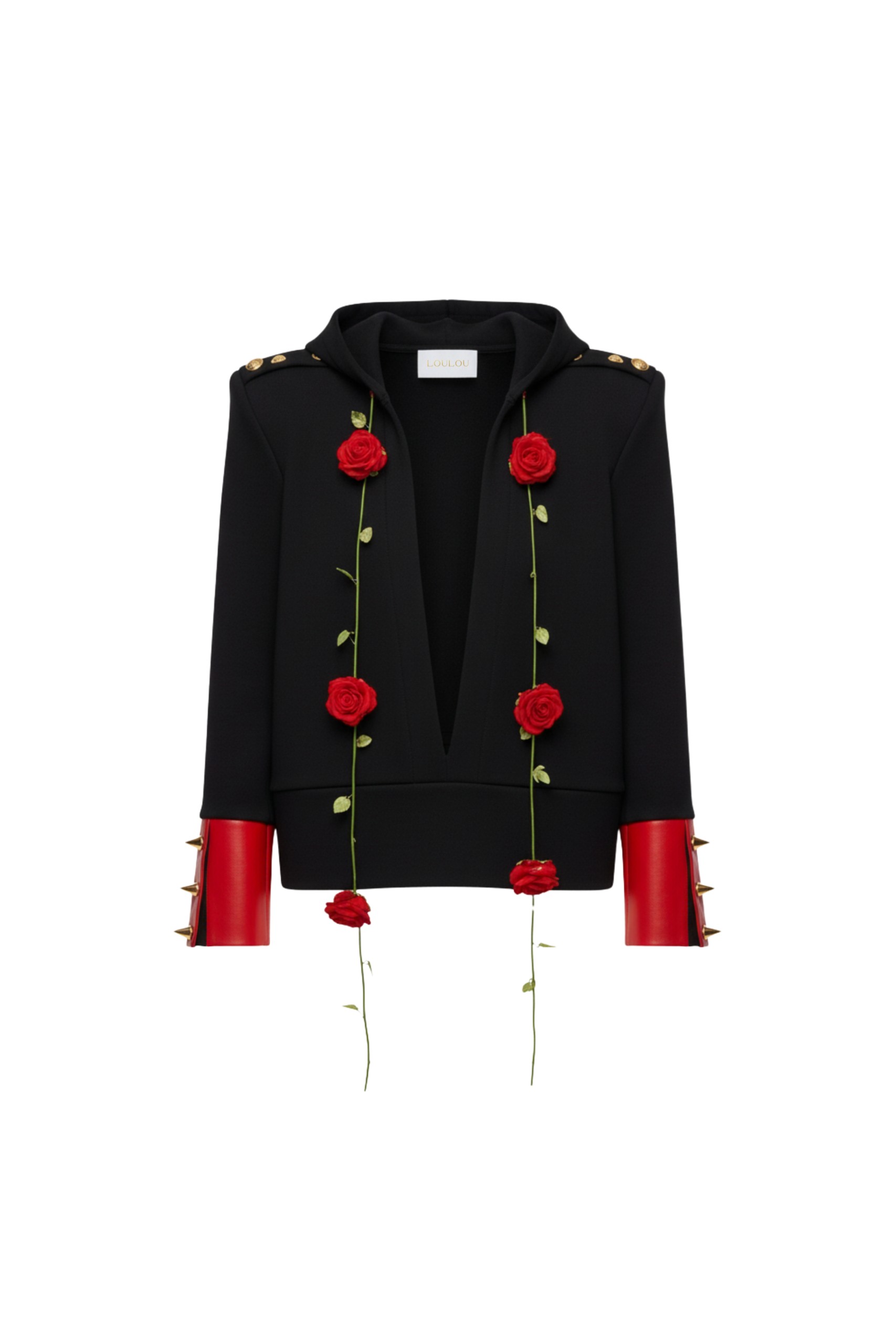 Loulou The Brand Rose-Embellished Hooded Sweatshirt In Black Knit