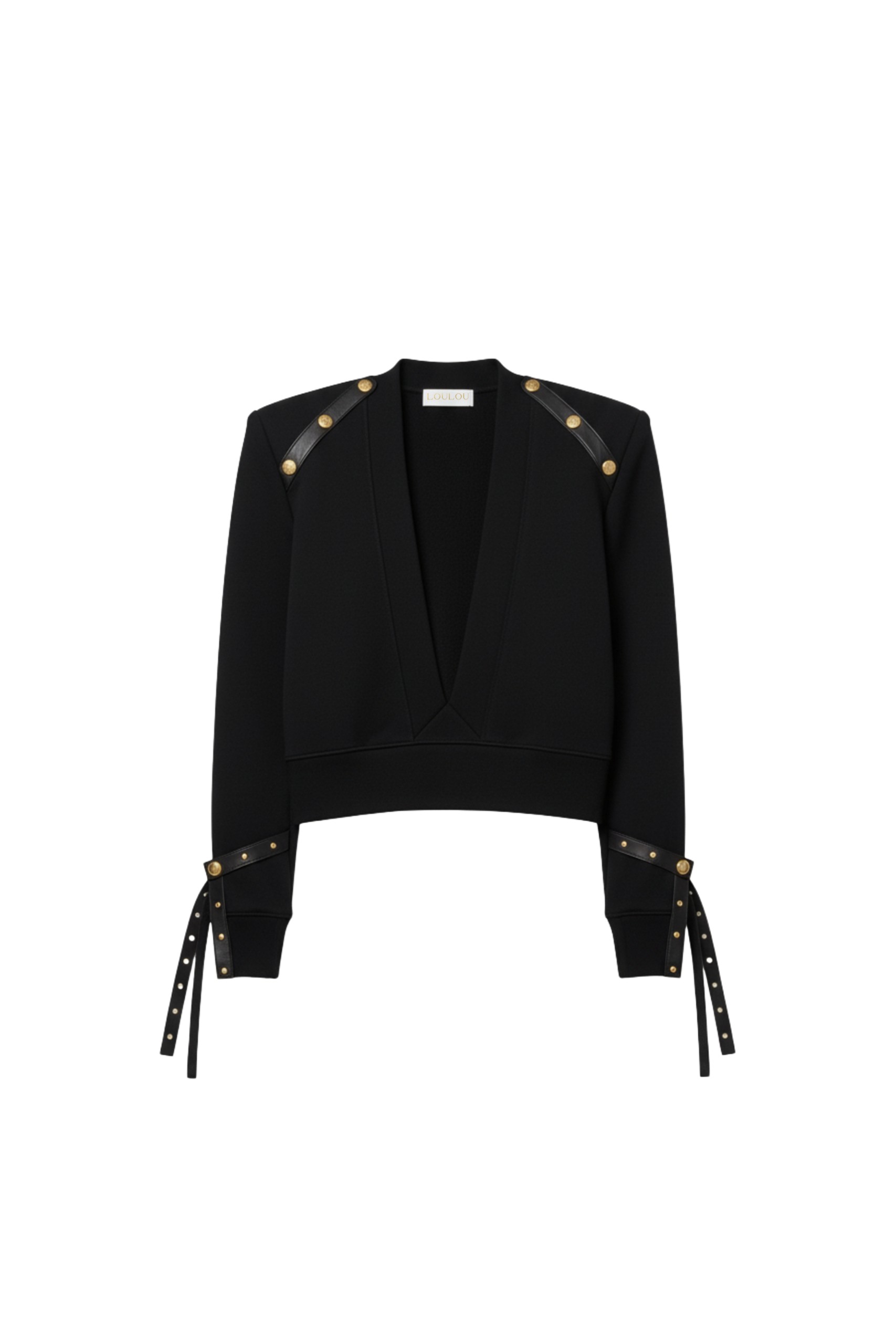 Loulou The Brand Studded V-Neck Sweatshirt In Black Knit