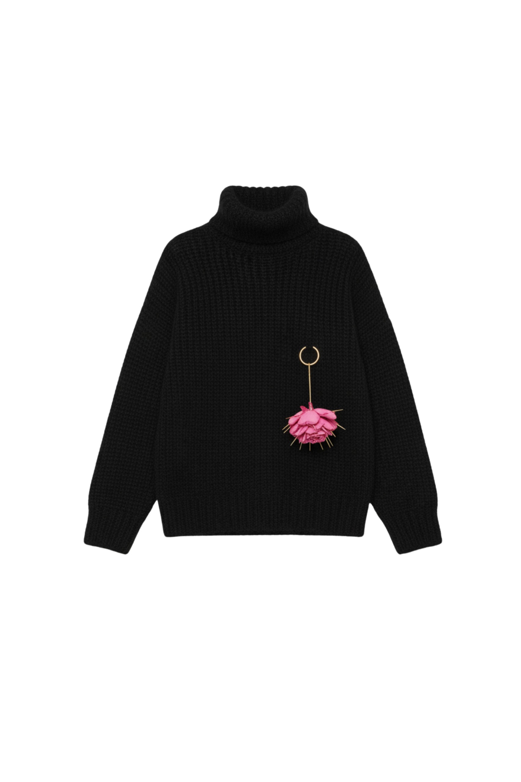 Loulou The Brand Wool Turtleneck Sweater With Floral Pendant In Black
