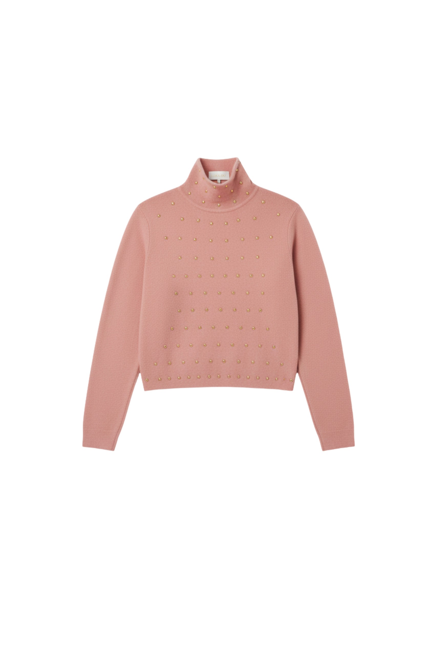 Loulou The Brand Wool Turtleneck Sweater With Gold Studs In Powder Pink
