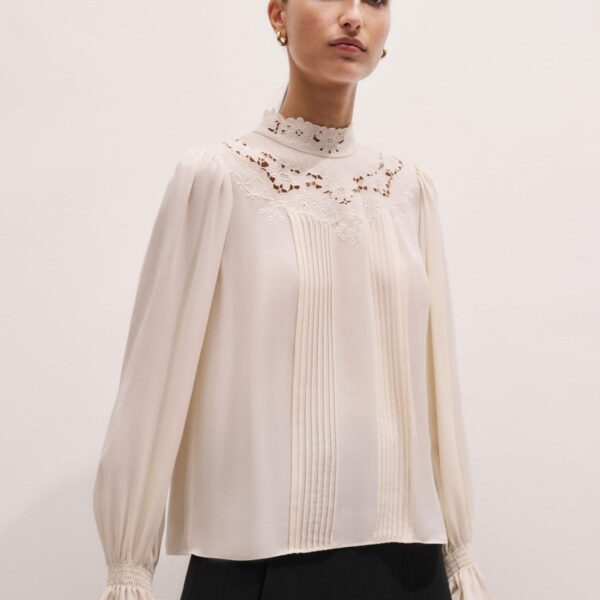 Me and Em Embroidered Top
Matte Silk + Lace Top, view 4