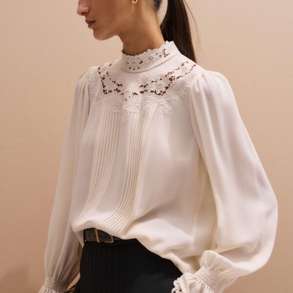Me and Em Embroidered Top
Matte Silk + Lace Top, view 6