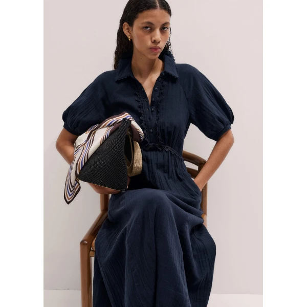 Cotton Cheesecloth – luxury British Blue in Me and Em exclusively at Luxury Shoes 