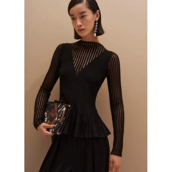 Me + Em Sheer Knit Peplum Top