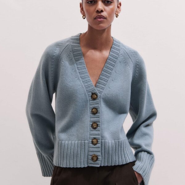 Me and Em V-Neck Raglan Cardigan
Merino + Cashmere Knit, view 4