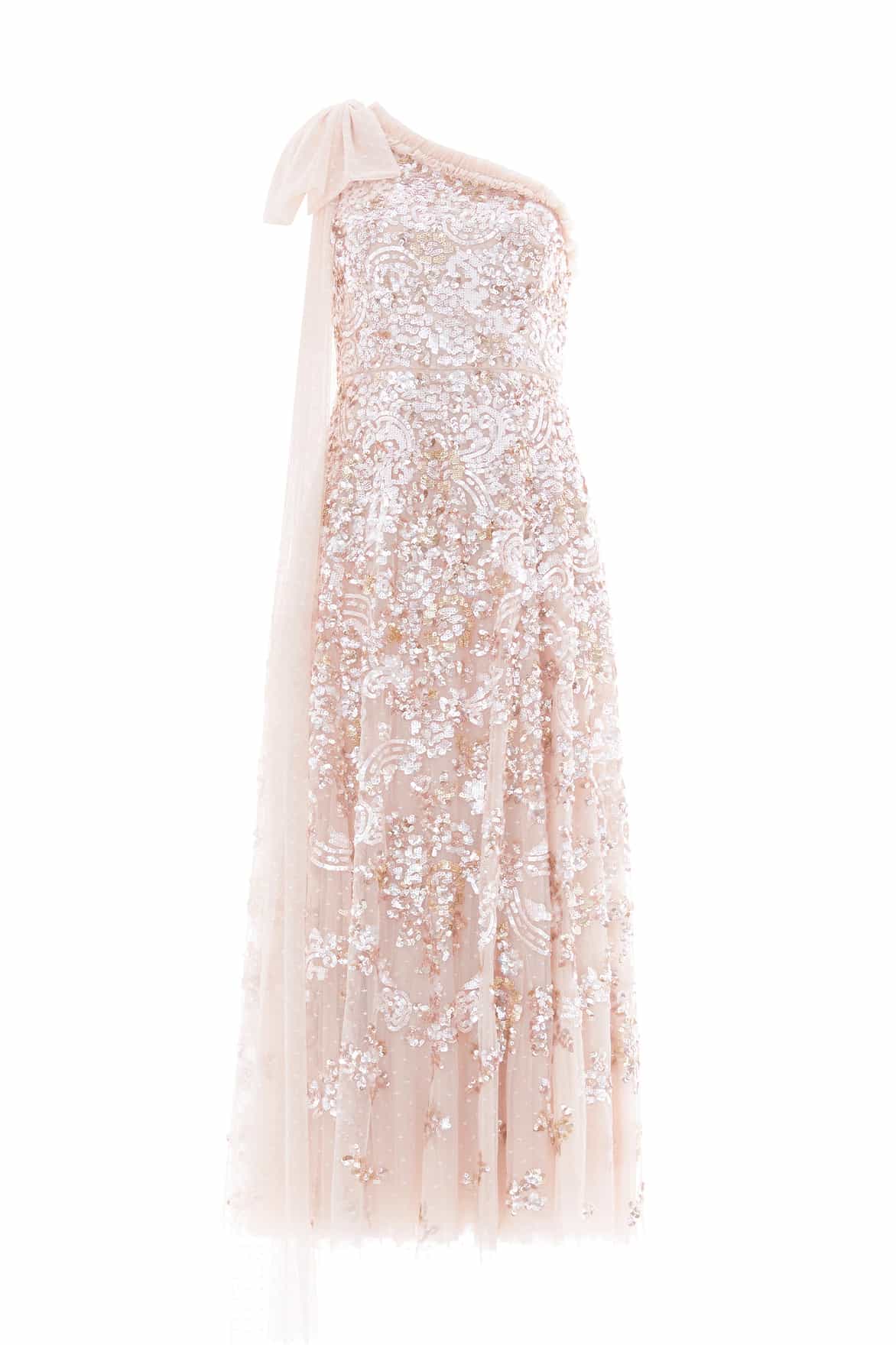 Needle and Thread Baroque Floral One-Shoulder Bow Ankle Gown
