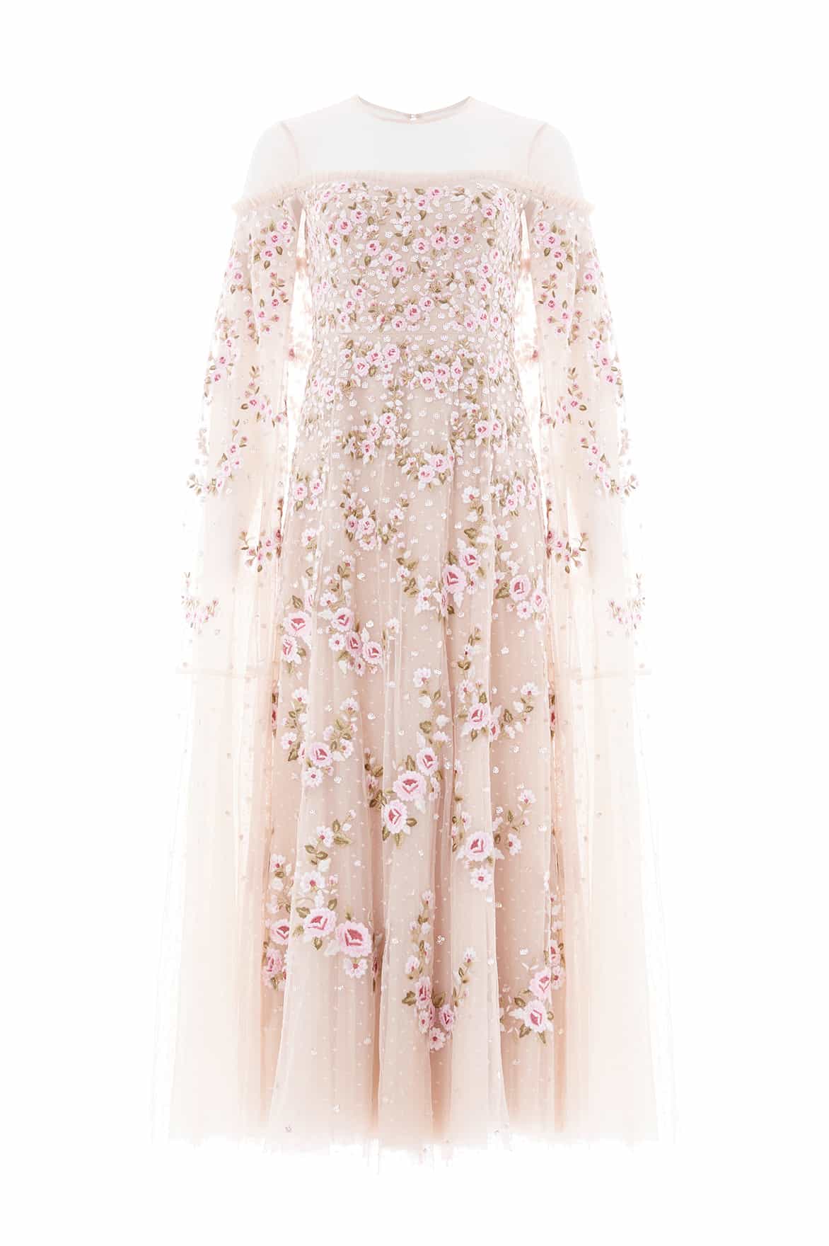 Needle and Thread Crescent Roses Cape Ankle Gown