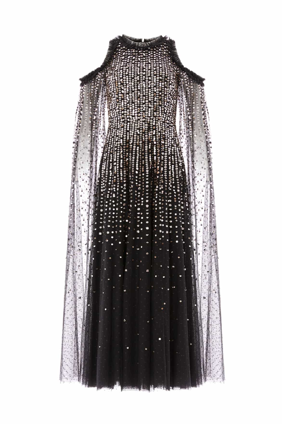 Needle and Thread Moonlight Sequin Cape Sleeve Ankle Gown
