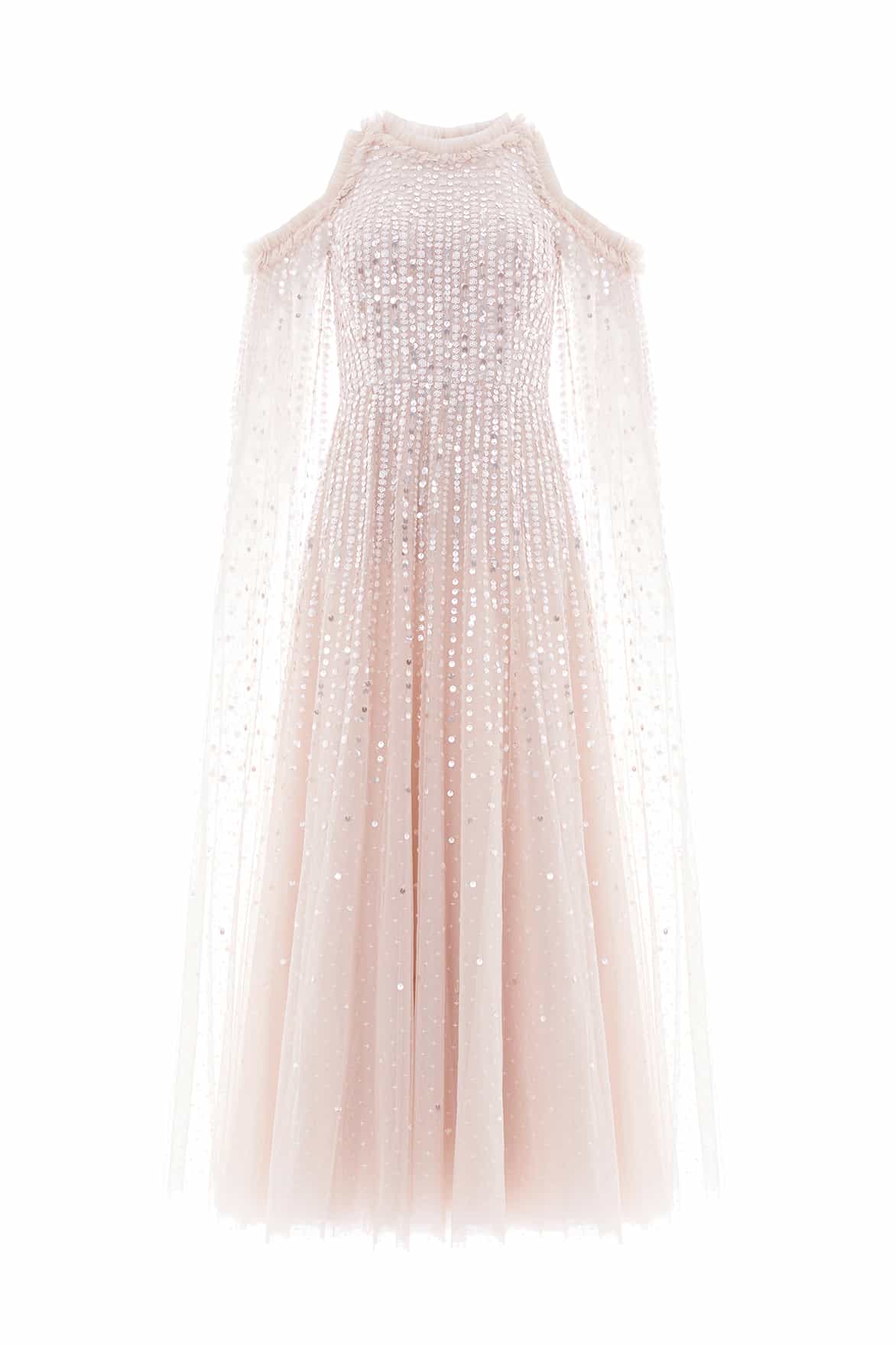 Needle and Thread Moonlight Sequin Cape Sleeve Ankle Gown