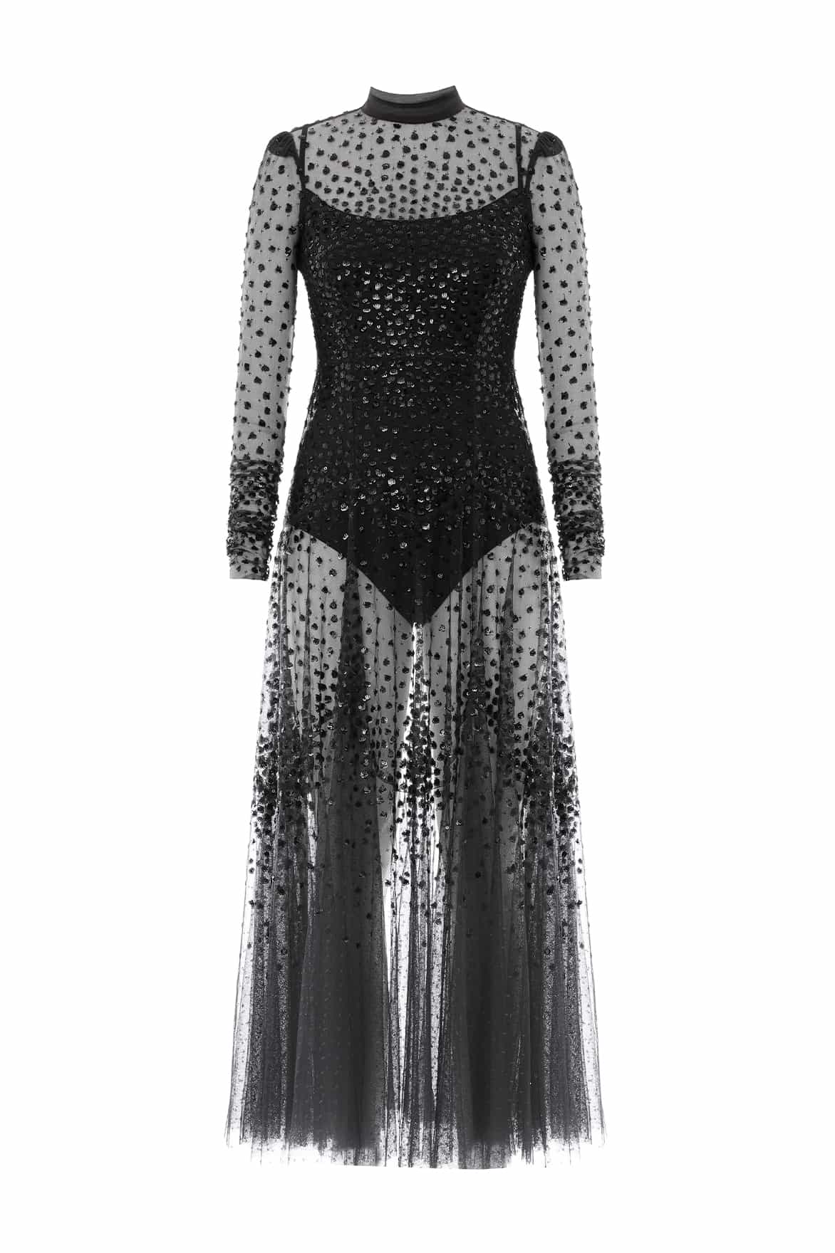 Needle and Thread Scallop Sequin Sheer Bow Ankle Gown