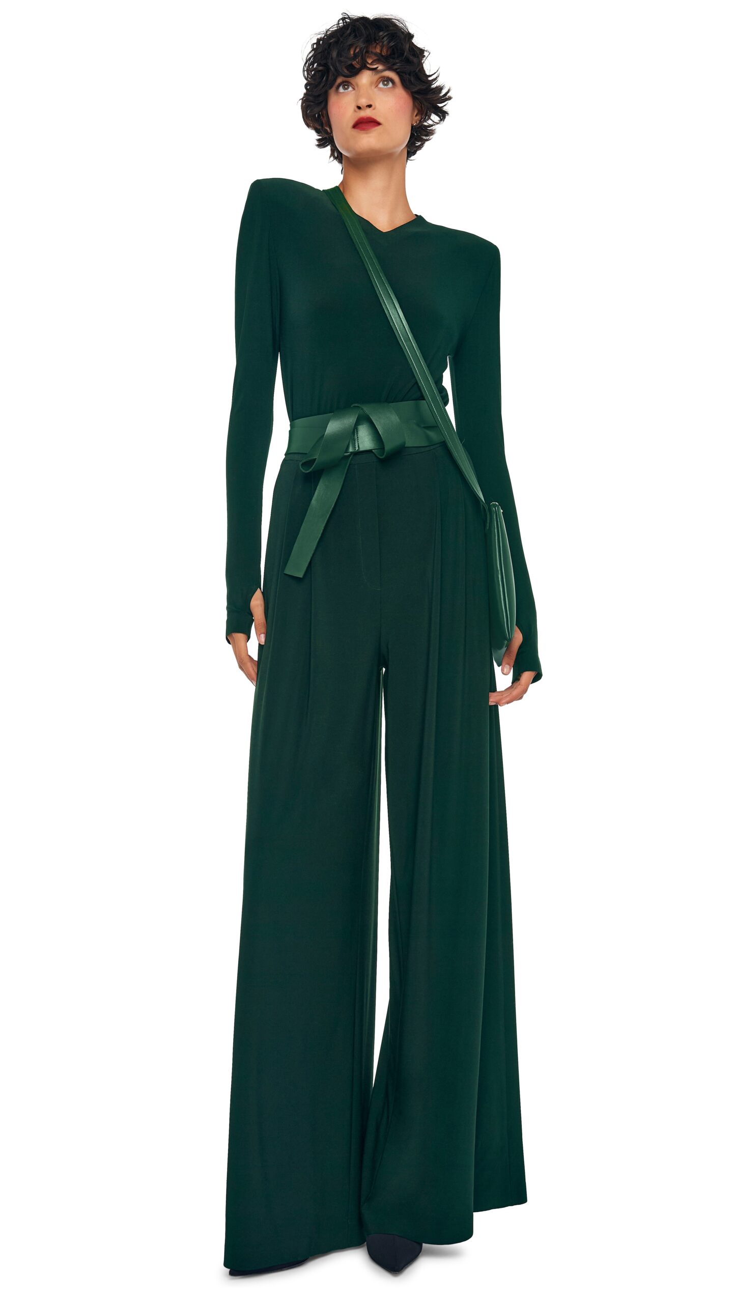 Norma Kamali Long Sleeve Shoulder Pad V Neck Top | Ready to Wear Collection Luxury Shoes Elevate your elegance in this Norma Kamali from the resort wear edit