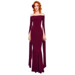 Norma Kamali Off Shoulder Ribbon Sleeve Fishtail Gown | Ready to Wear Collection Luxury Shoes Elevate your elegance in this Norma Kamali from the resort wear edit