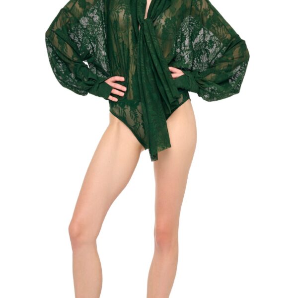 Norma Kamali Super Os Bf Nk Shirt Bodysuit W/ Bow, view 4