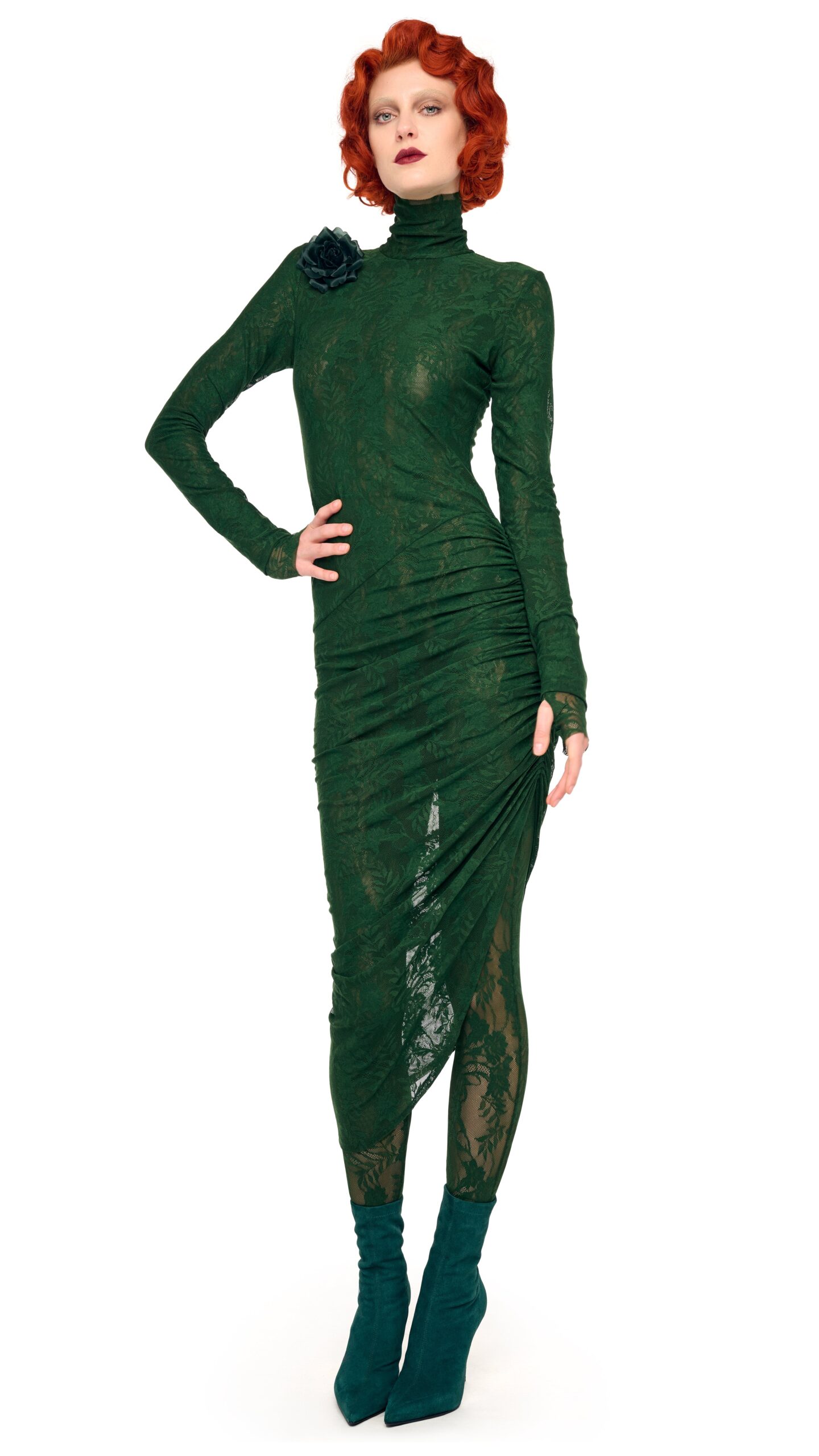 Norma Kamali Turtleneck Side Drape Dress | Ready to Wear Collection Luxury Shoes Elevate your elegance in this Norma Kamali from the resort wear edit