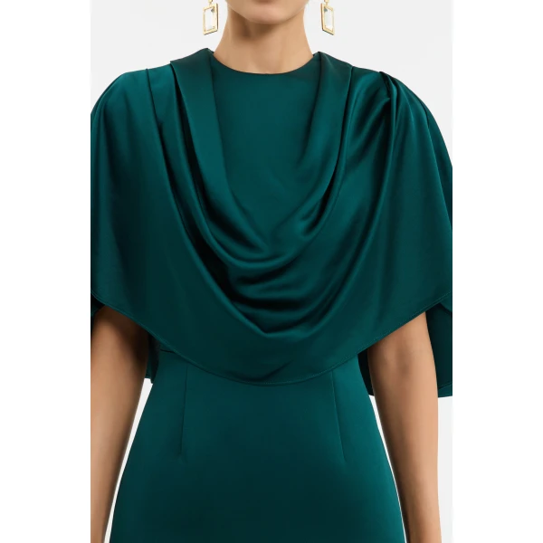 Rebecca Vallance Green Dresses The Ellerie Cape Gown in forest green embodies timeless sophistication