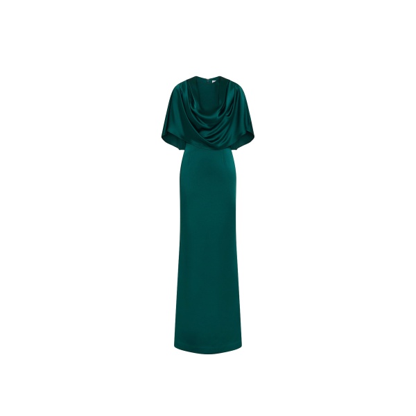 Rebecca Vallance Green Dresses The Ellerie Cape Gown in forest green embodies timeless sophistication