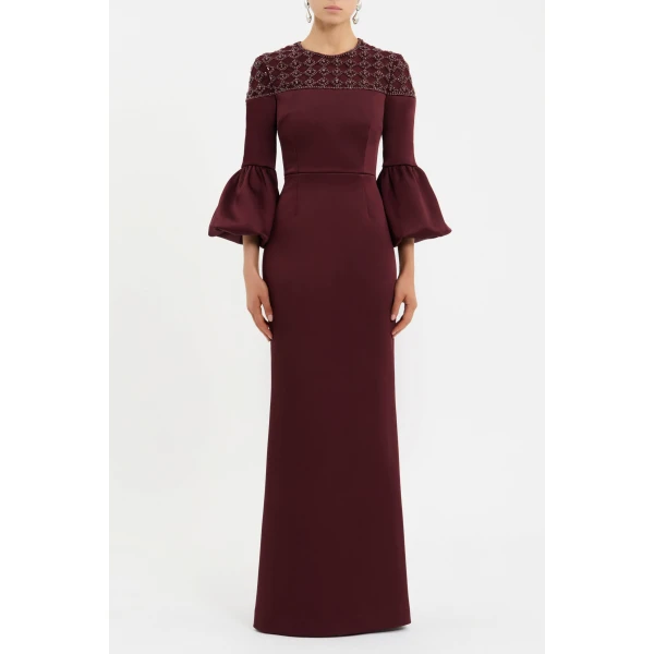 tailored from bonded satin. Adorned with intricate embellished details