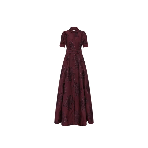 Rebecca Vallance Red Dresses The Arlette Short Sleeve Gown stuns in a rich wine hue