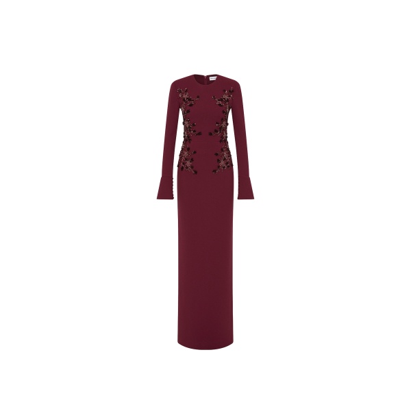 Rebecca Vallance Red Dresses The Lulee Long Sleeve Gown embodies feminine elegance in a rich wine hue