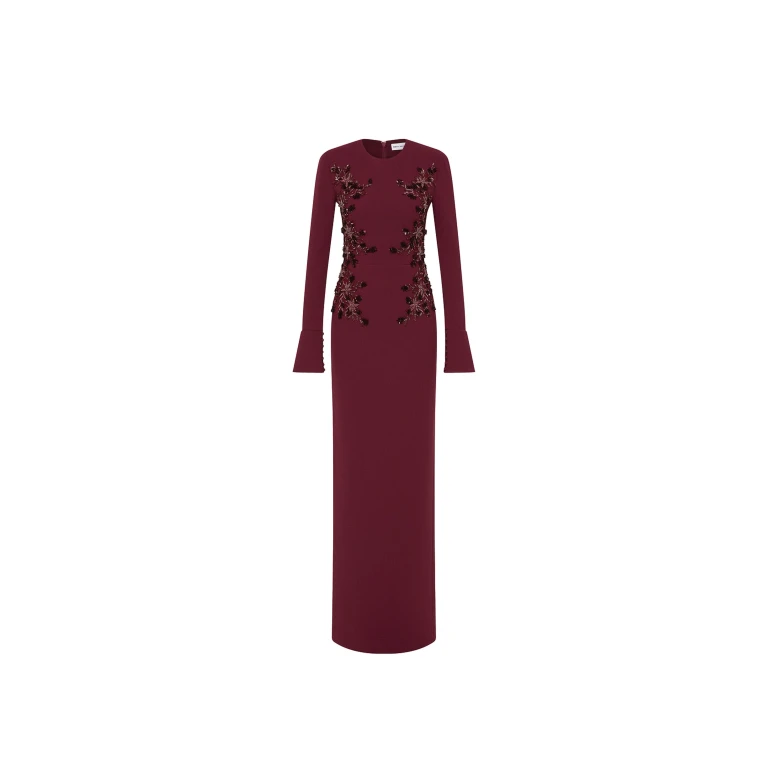 Rebecca Vallance Red Dresses The Lulee Long Sleeve Gown embodies feminine elegance in a rich wine hue