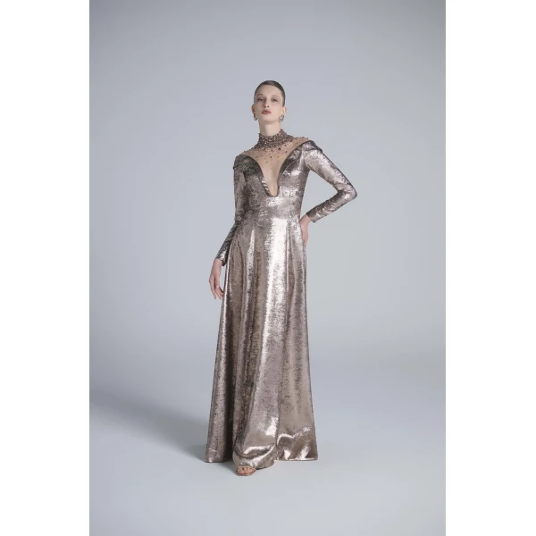 Saiid Kobeisy Embellished Off-Shoulder Lamé Dress