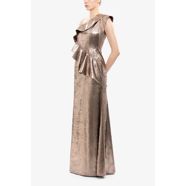 Saiid Kobeisy Embellished One-Shoulder Lamé Dress
