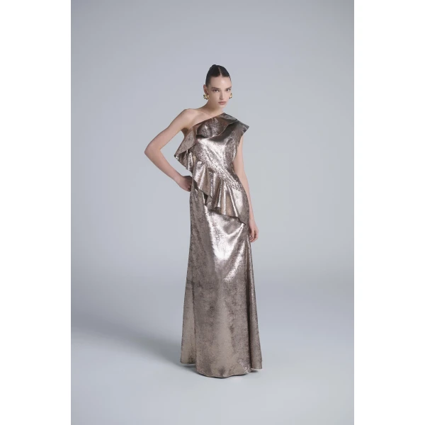Saiid Kobeisy Embellished One-Shoulder Lamé Dress