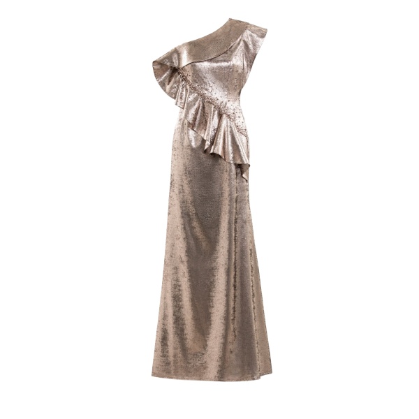 Saiid Kobeisy Embellished One-Shoulder Lamé Dress