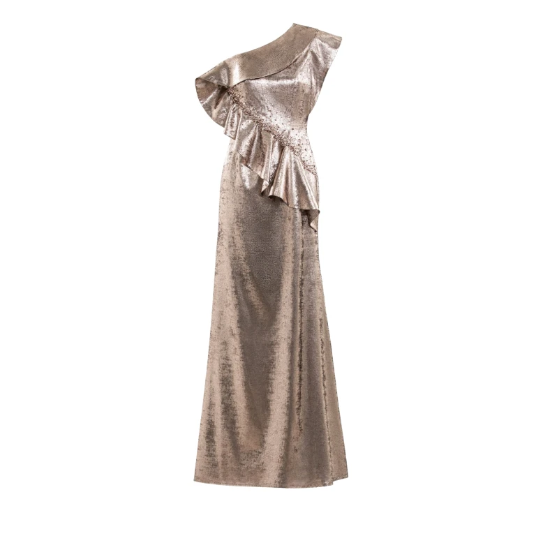 Saiid Kobeisy Embellished One-Shoulder Lamé Dress