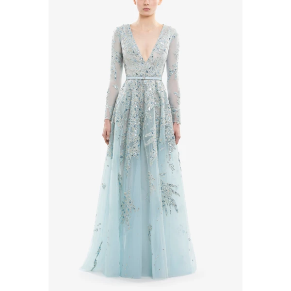 Saiid Kobeisy Embroidered Tulle Long Dress