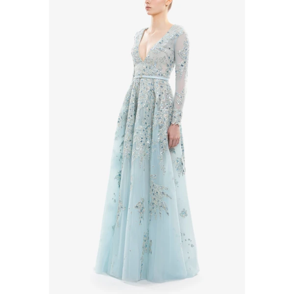Saiid Kobeisy Embroidered Tulle Long Dress