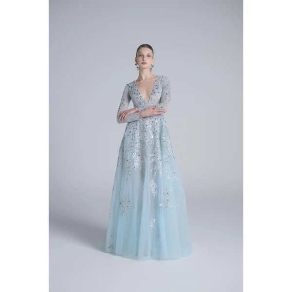 Saiid Kobeisy Embroidered Tulle Long Dress