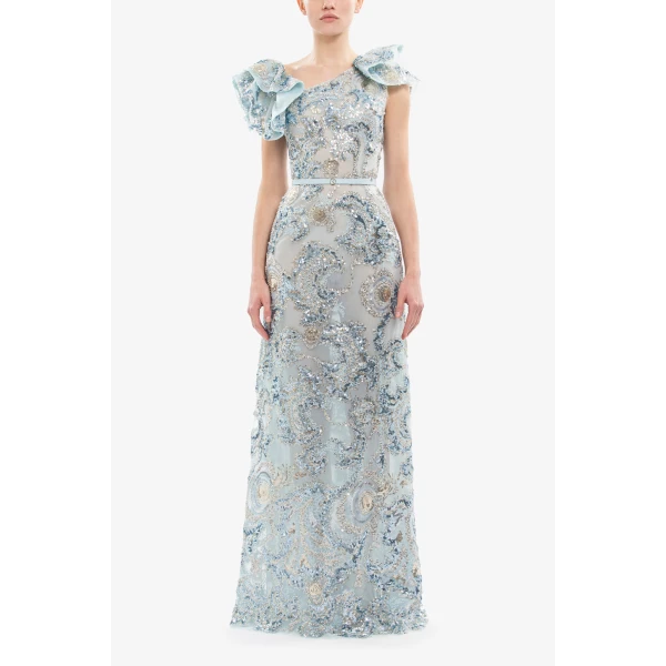 Saiid Kobeisy Embroidered Tulle Ruffled Dress