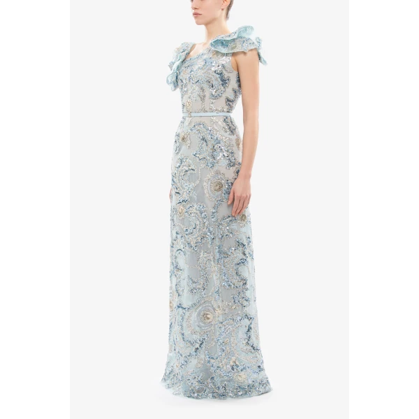 Saiid Kobeisy Embroidered Tulle Ruffled Dress