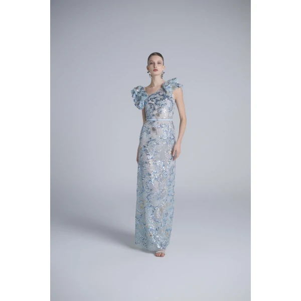 Saiid Kobeisy Embroidered Tulle Ruffled Dress