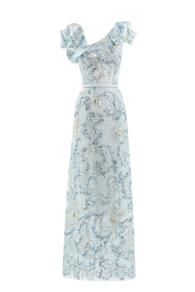 Saiid Kobeisy Embroidered Tulle Ruffled Dress
