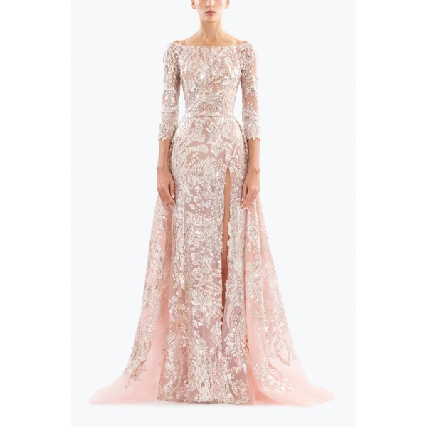 Saiid Kobeisy Embroidered long dress with overskirt