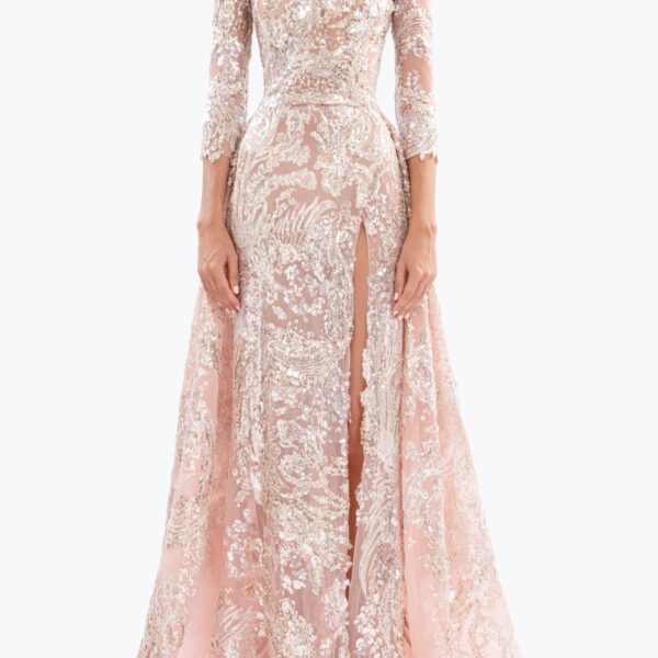 Saiid Kobeisy Embroidered long dress with overskirt, view 2