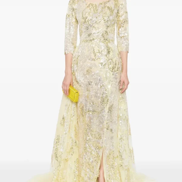Saiid Kobeisy Embroidered long dress with overskirt, view 5
