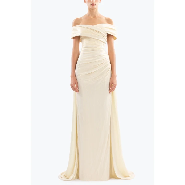 Saiid Kobeisy Gold lame off-shoulder dress