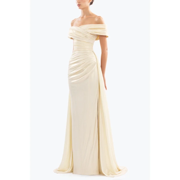 Saiid Kobeisy Gold lame off-shoulder dress