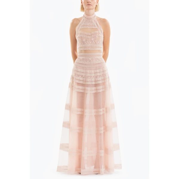 Saiid Kobeisy Lace striped long dress