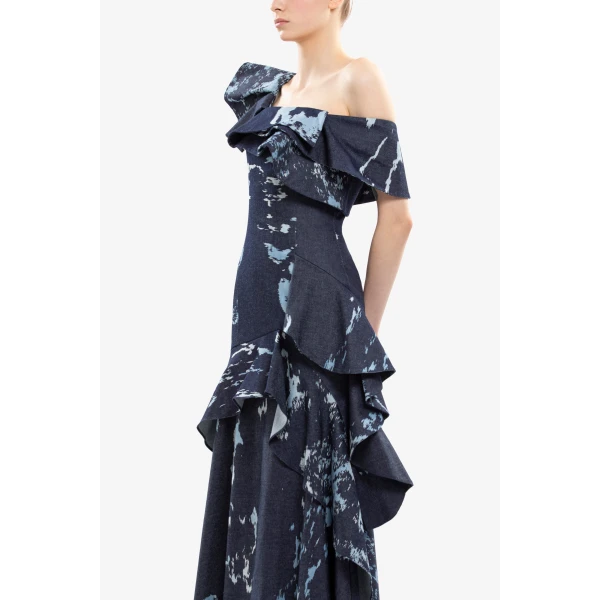 Saiid Kobeisy Layered printed denim midi dress