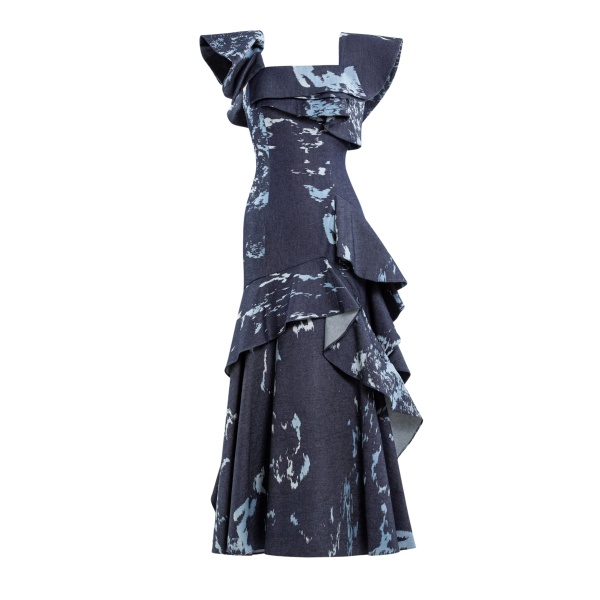 Saiid Kobeisy Layered printed denim midi dress