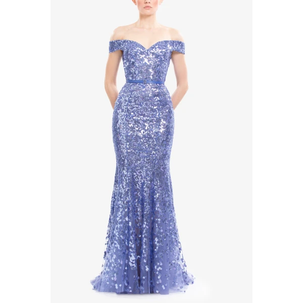 Saiid Kobeisy Off-Shoulder Sequin Embroidered Long Dress