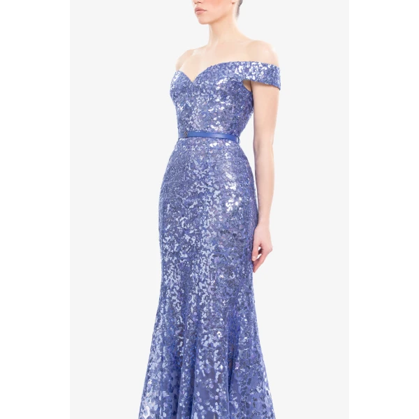 Saiid Kobeisy Off-Shoulder Sequin Embroidered Long Dress